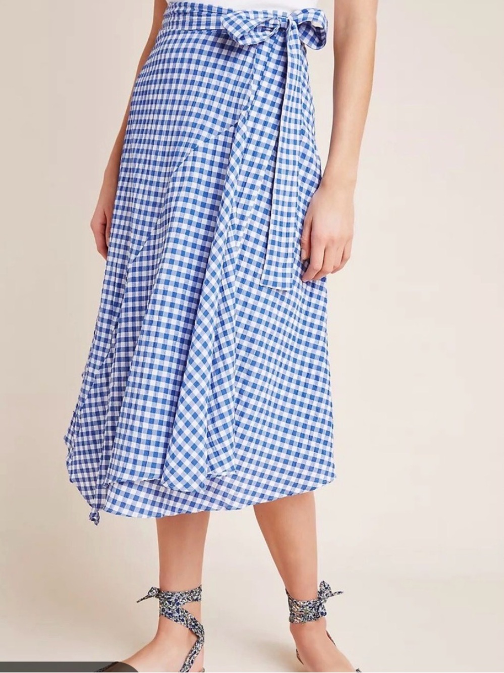 Maeve Anthropologie Glenna blue gingham check wrap women’s midi skirt 2 Xs